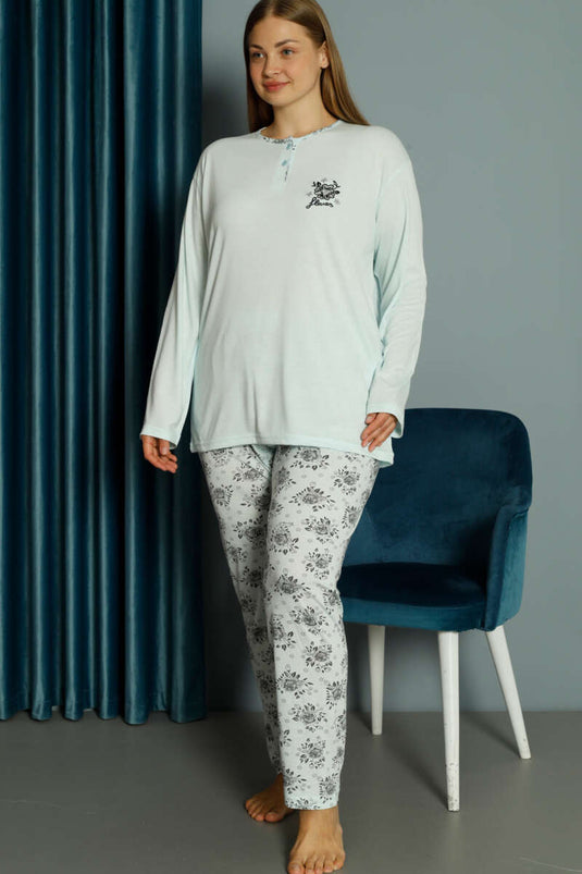 Ensemble pyjama grande taille en viscose à motif rose, couleur menthe