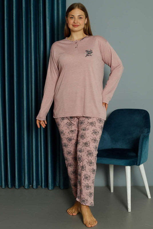 Ensemble pyjama grande taille en viscose à motif rose, couleur poudre