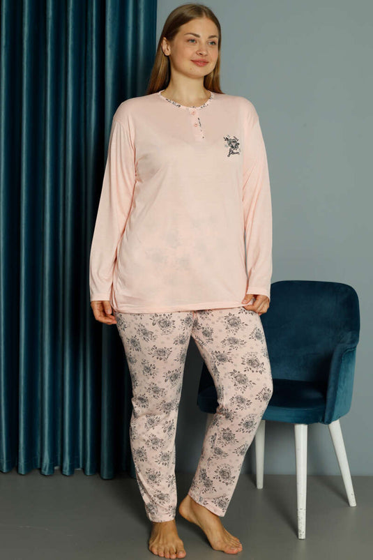 Ensemble pyjama grande taille en viscose à motif rose saumon