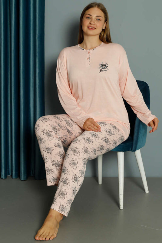 Ensemble pyjama grande taille en viscose à motif rose saumon