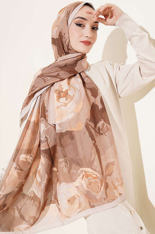 Écharpe En Bambou À Fleurs Rose Beige