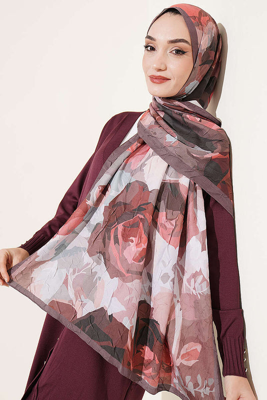 Écharpe En Bambou À Motif Rose, Couleur Mink Foncé
