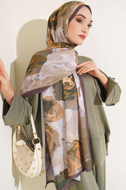 Écharpe En Bambou À Motif Rose Vert Olive