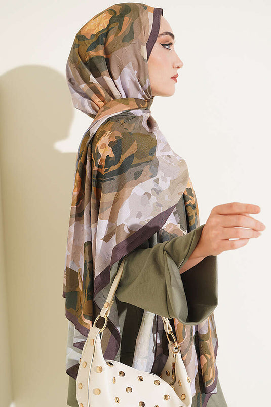 Écharpe En Bambou À Motif Rose Vert Olive