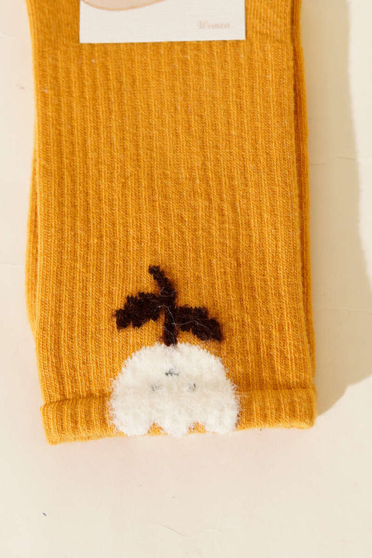 Gül Desenli Sakallı Soket Kadın Çorap Hardal