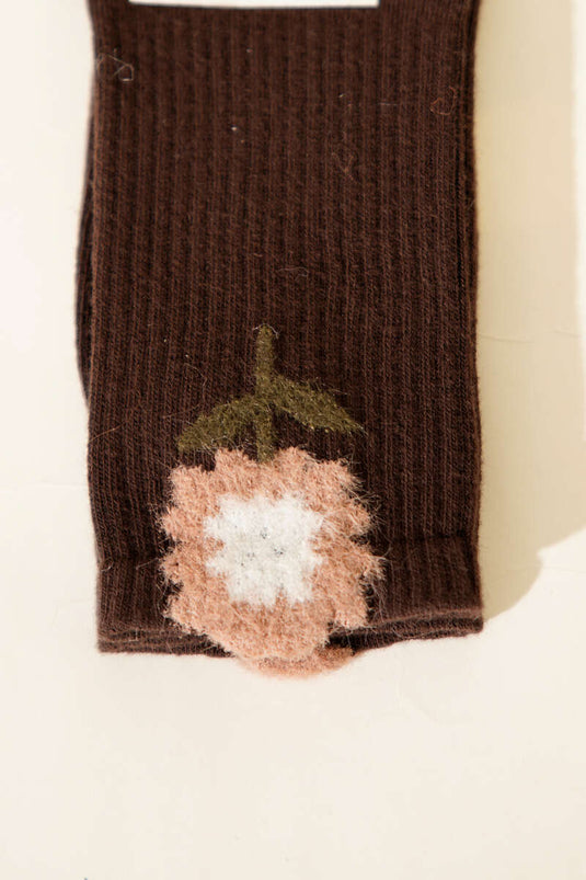 Gül Desenli Sakallı Soket Kadın Çorap Kahve