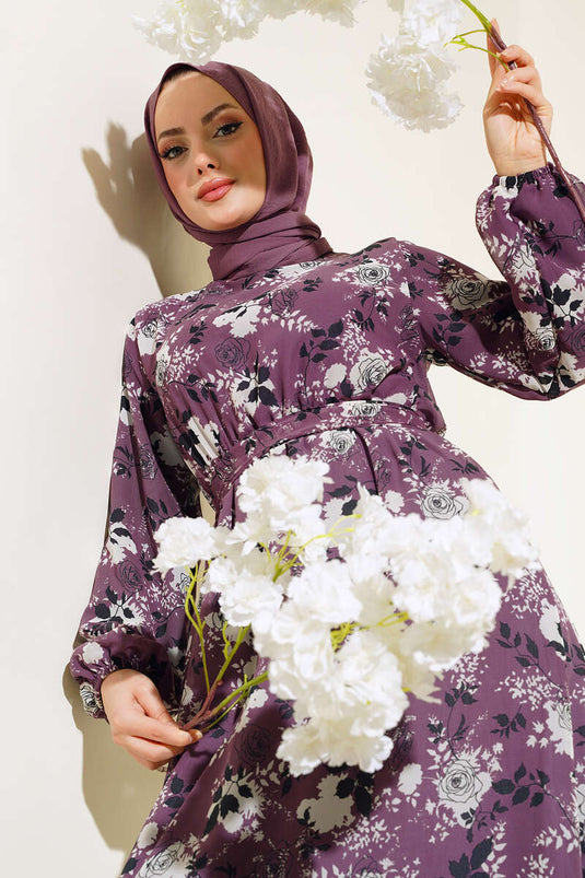 Magenta Floral Pattern Chiffon Dress