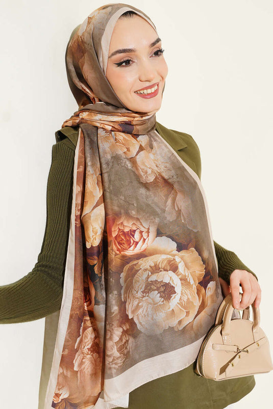 Châle doux à motif de rose beige