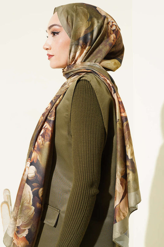 Châle doux à motif Gül vert avocat