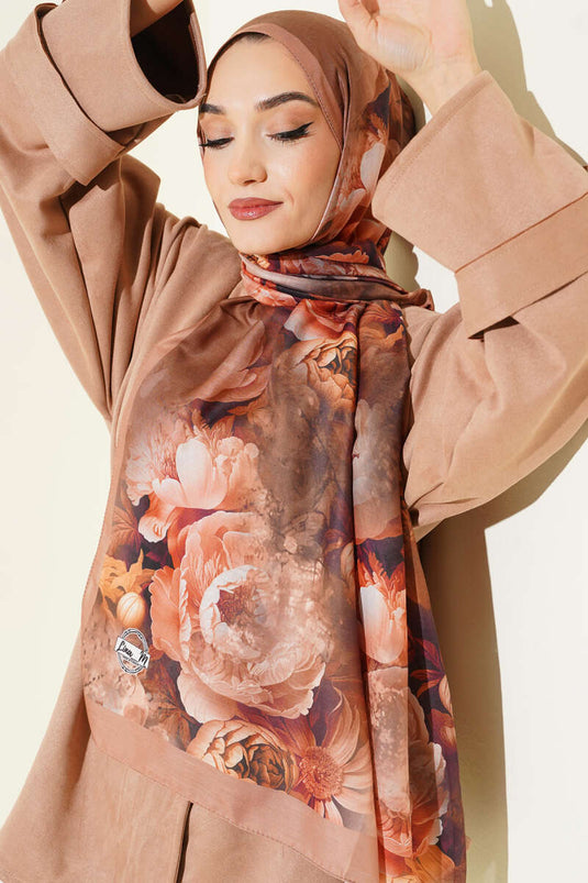 Châle doux à motif floral couleur chameau