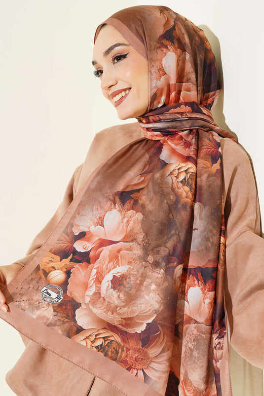 Châle doux à motif floral couleur chameau