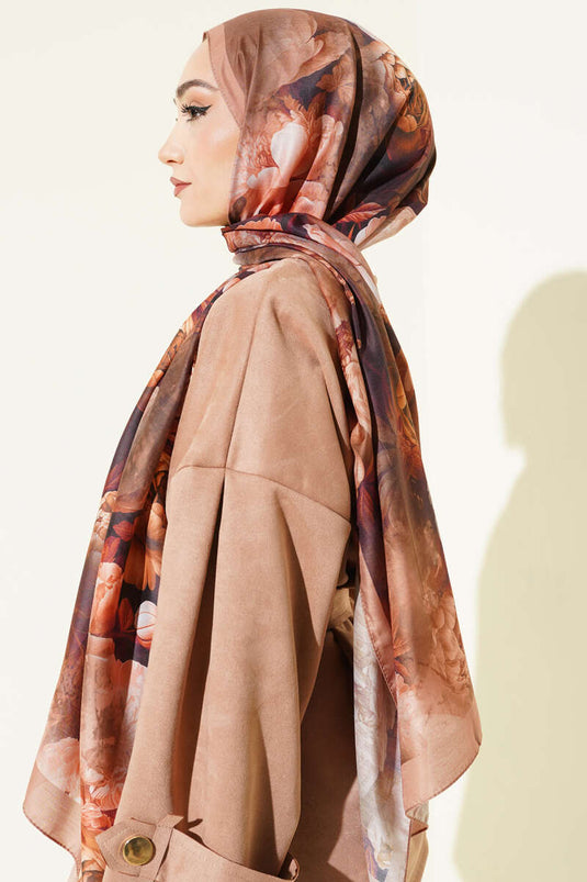 Châle doux à motif floral couleur chameau