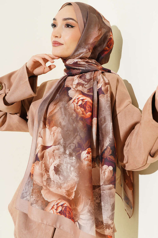 Rose Pattern Soft Shawl Latte