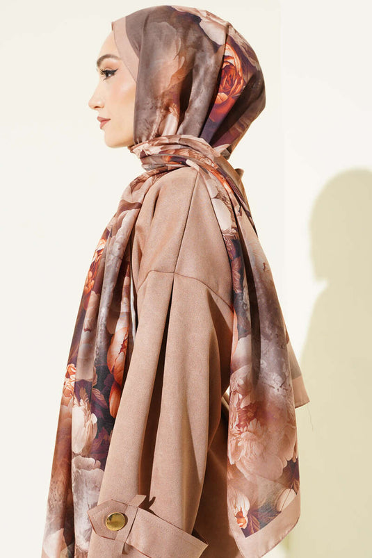 Rose Pattern Soft Shawl Latte