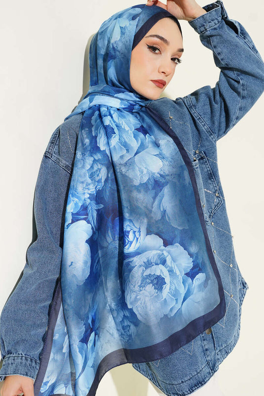 Rose Pattern Soft Shawl Blue