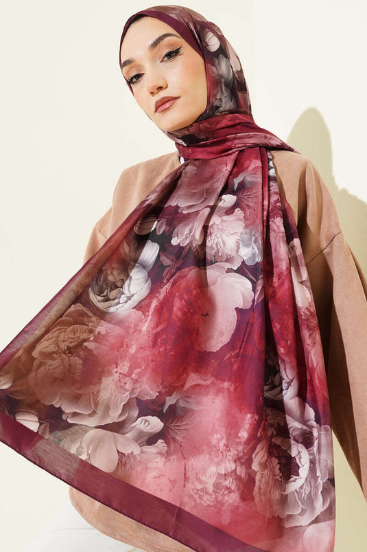 Soft Scarf with Rose Pattern in Violet