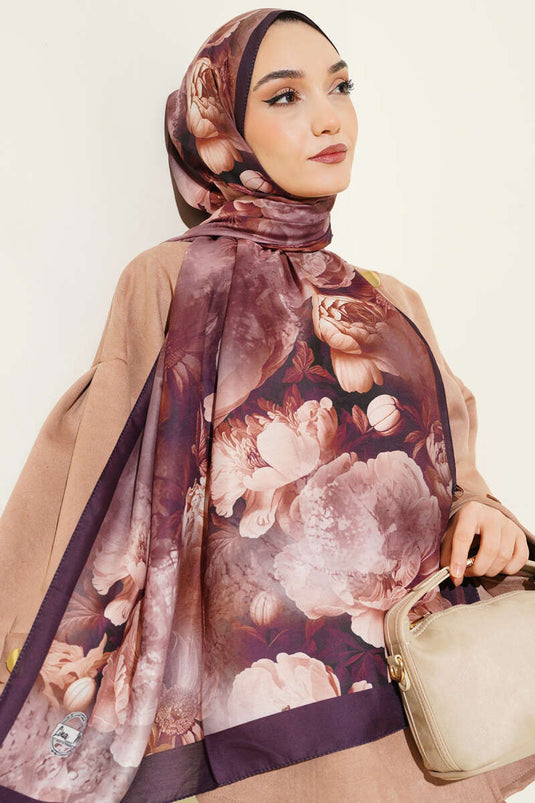 Rose Pattern Soft Shawl Plum