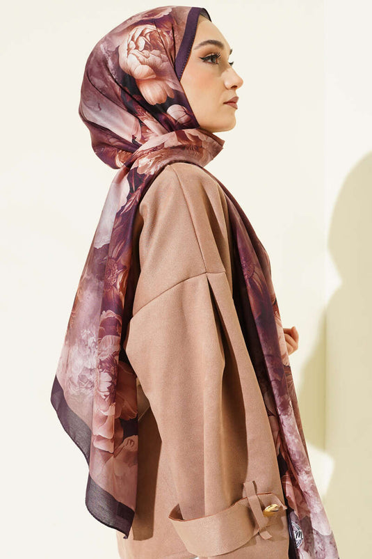 Rose Pattern Soft Shawl Plum