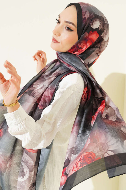 وشاح ناعم بنقشة غول باللون الأسود