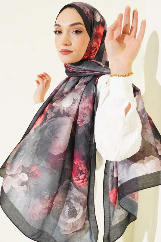 وشاح ناعم بنقشة غول باللون الأسود