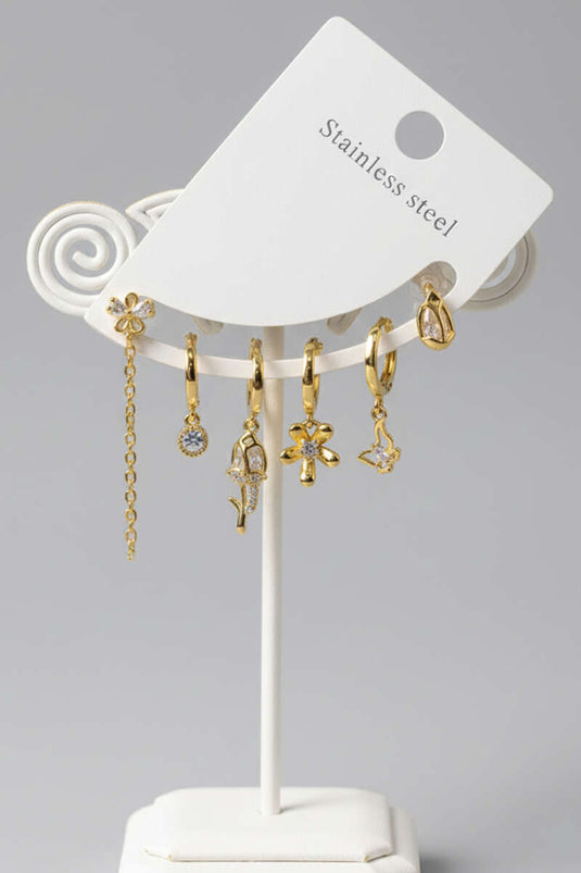 Ensemble de 6 paires de boucles d'oreilles avec détails en rose doré