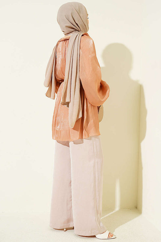Chemise de soirée boutonnée avec détails Gül couleur latte
