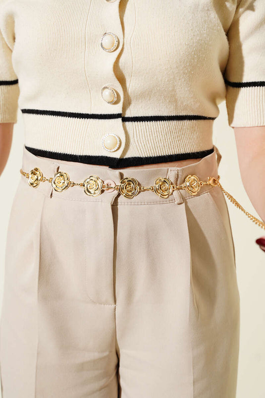 Rose Figurine Chain Belt Gold