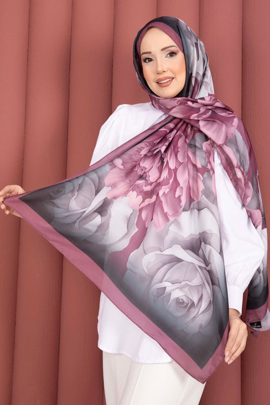 Série De Foulards Premium À Motif Rose En Rose Beige