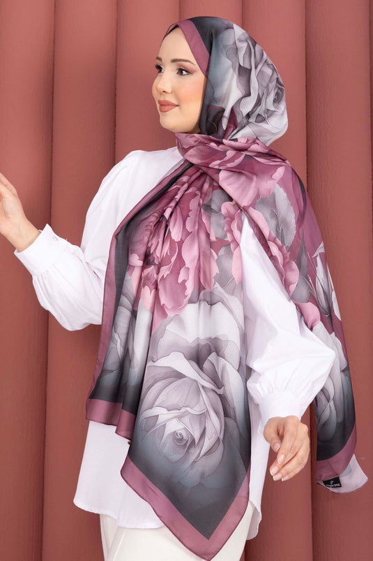 Série De Foulards Premium À Motif Rose En Rose Beige