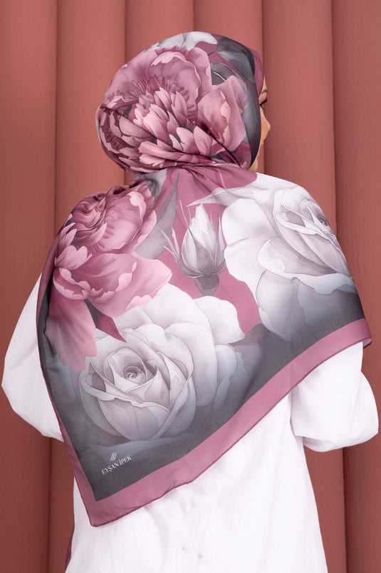 Série De Foulards Premium À Motif Rose En Rose Beige