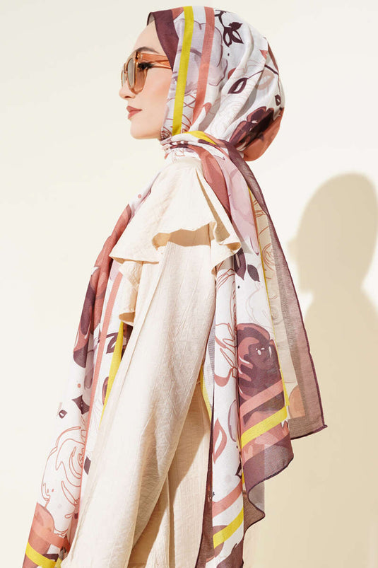 Rose Motif Shawl Dark Brown