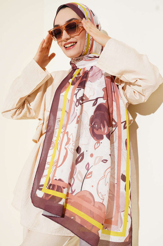 Rose Motif Shawl Dark Brown