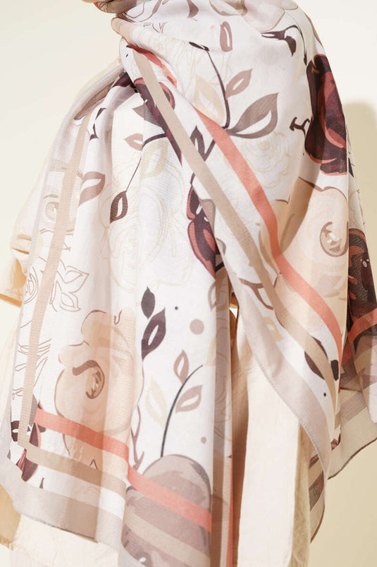 Beige Shawl with Rose Motif