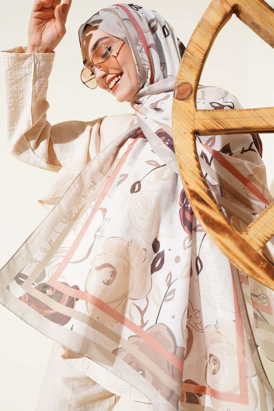 Beige Shawl with Rose Motif