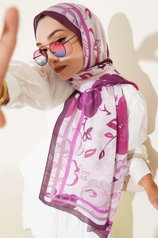 Rosenmotiv-Schal, Pflaume