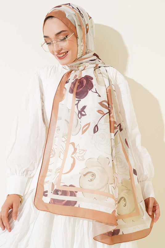 Gül Motifli Şal Taba