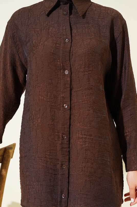 Chemise à motif brodé Gül couleur café