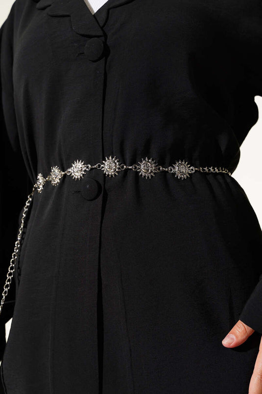 Ceinture chaîne argentée avec symbole solaire
