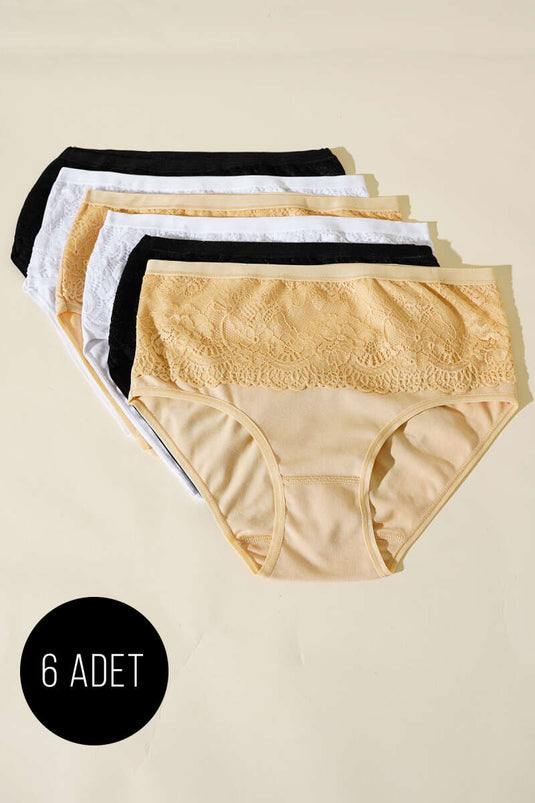 Güpür Detaylı 6'lı Bayan Külot Asorti 1