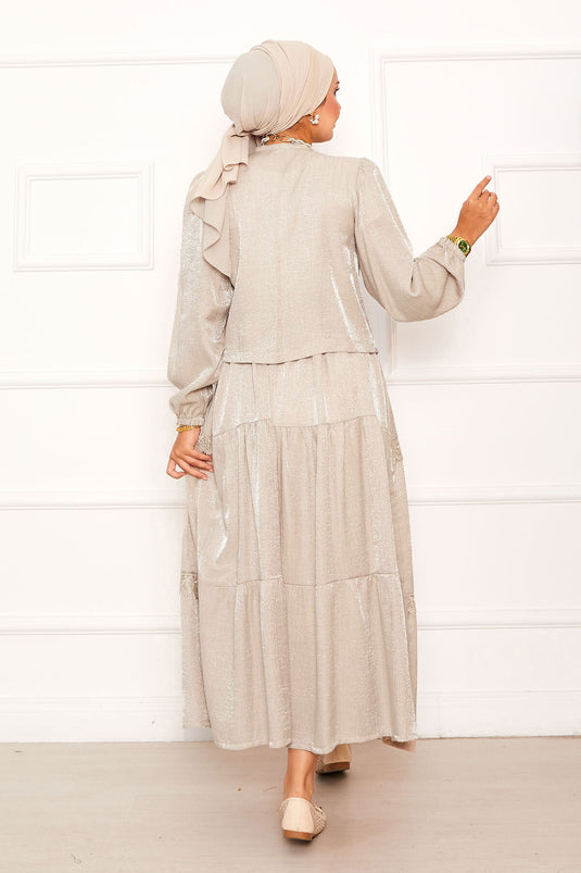 Kimono Set with Guipure Detail and Skirt