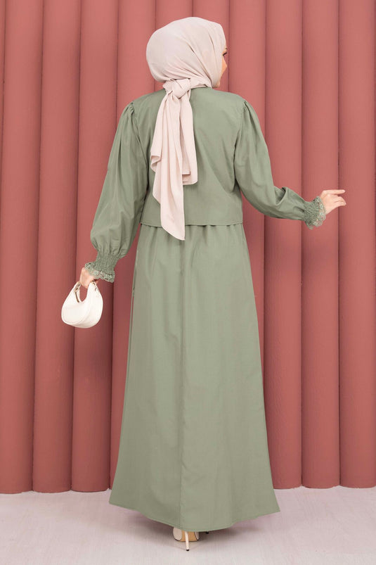 Ensemble deux pièces avec robe à bande de guipure menthe