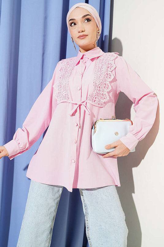 Lace-Up Shirt Pink