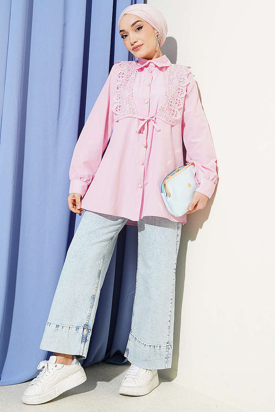 Lace-Up Shirt Pink