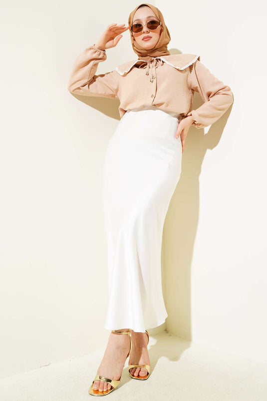 Chemise Courte Col Marin En Dentelle Biscuit
