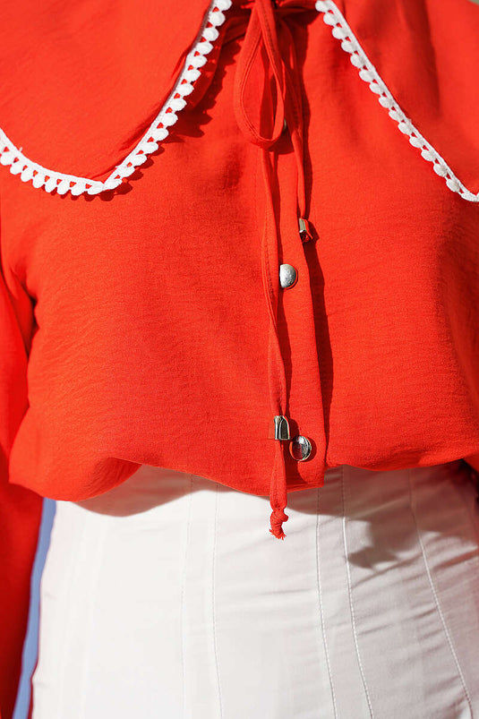 Short Shirt With Lace Collar In Coral Pink