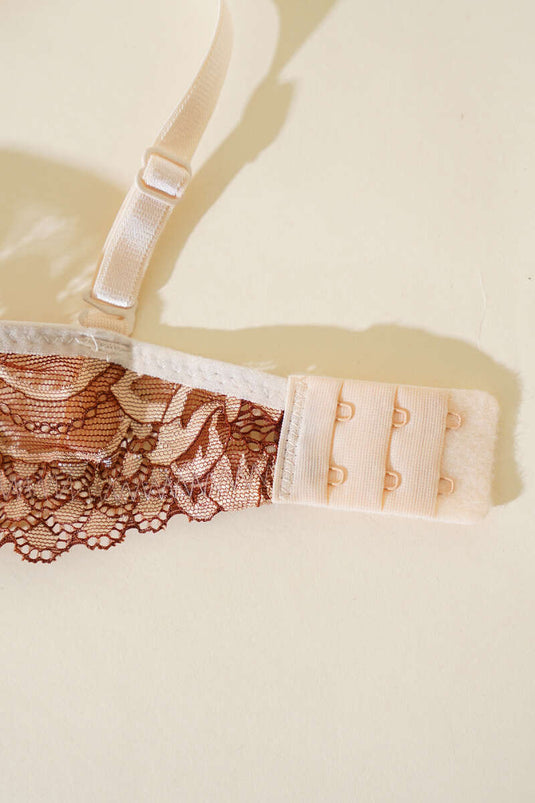 Soutien-gorge rembourré en dentelle, peau marron
