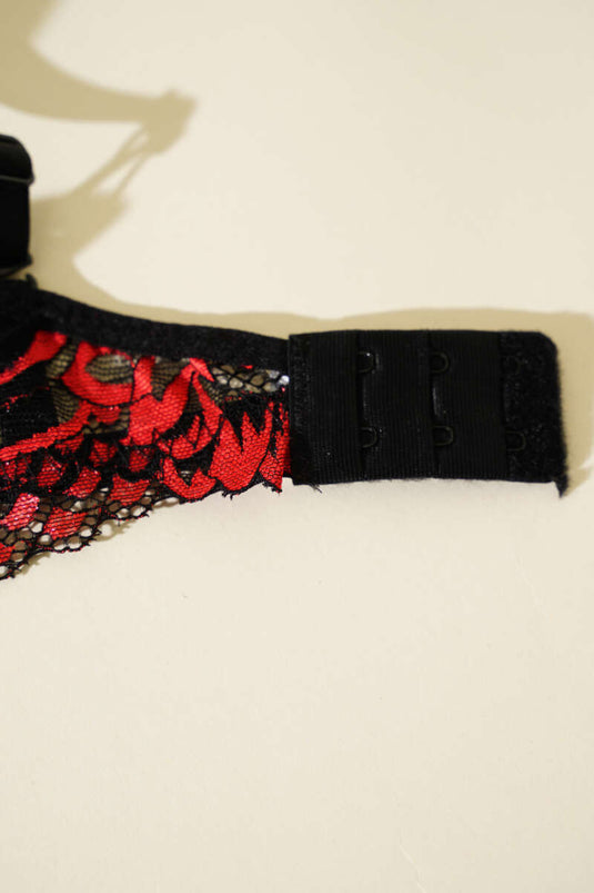 Reggiseno imbottito con pizzo nero rosso