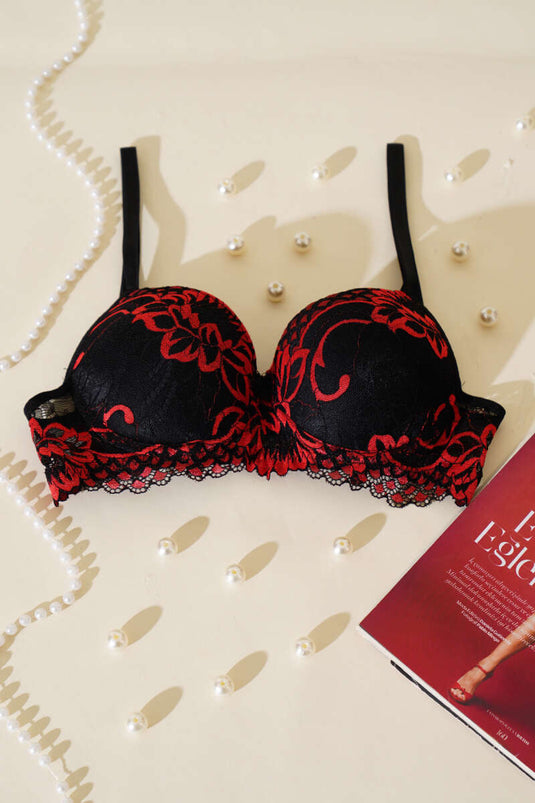 Reggiseno imbottito con pizzo nero rosso