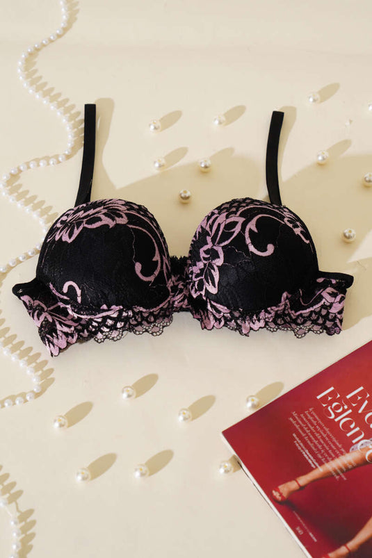 حمالة صدر مبطنة بالدانتيل باللون الأسود والوردي