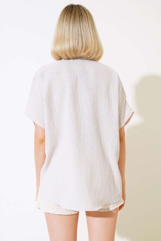 Chemise en lin guipure beige